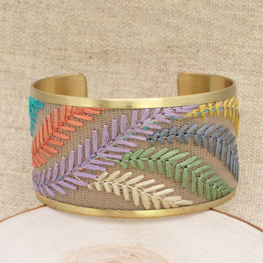 Embroidered Cuff - Pastel Ferns