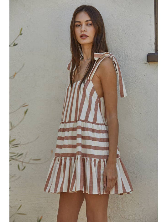 Cabana Stripe Mini Dress - Rust Ivory