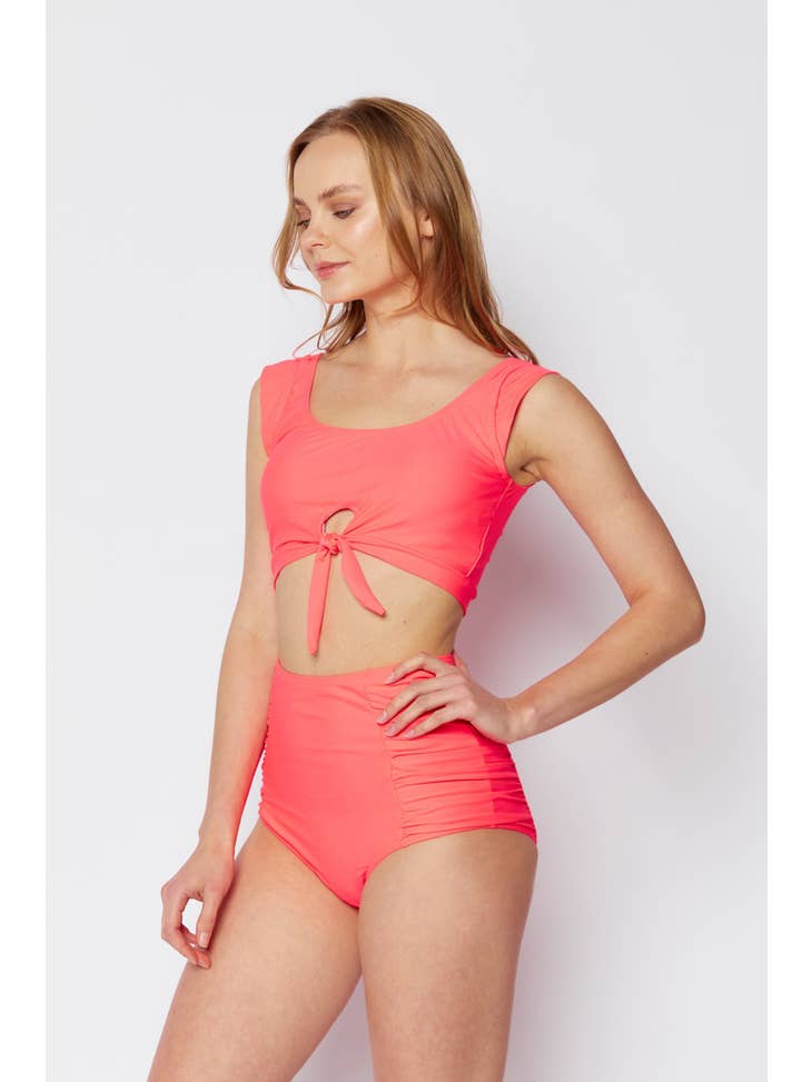 Tie Front Sporty Swimsuit - Coral - Final Sale