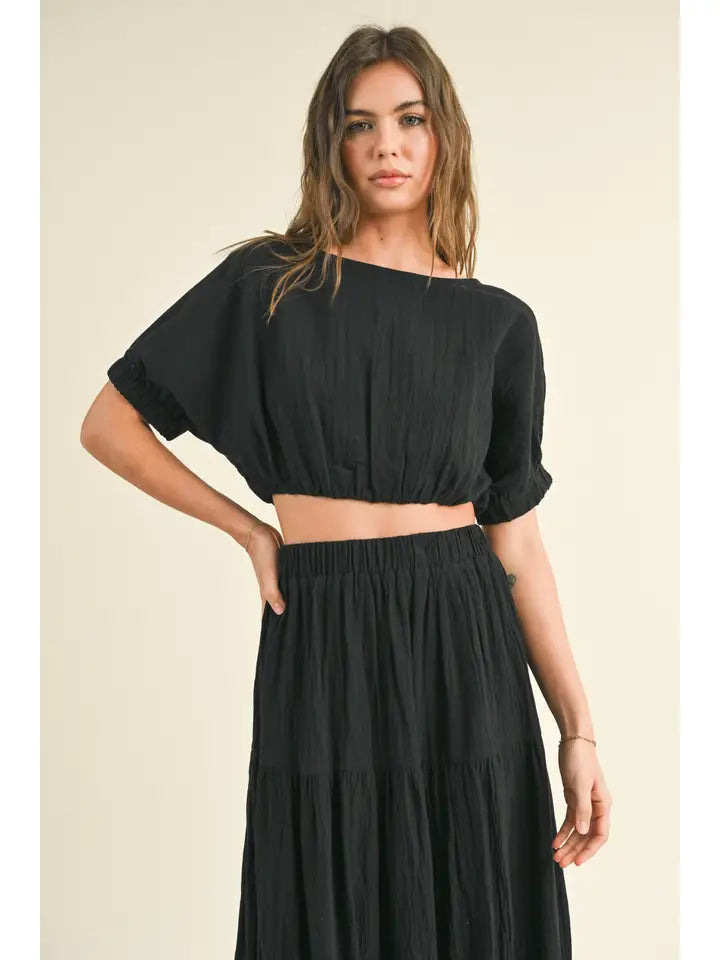 Boat Neck Crop Top - Black