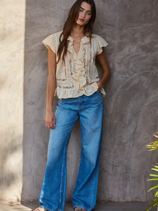 Ruffle Detail Blouse - Natural