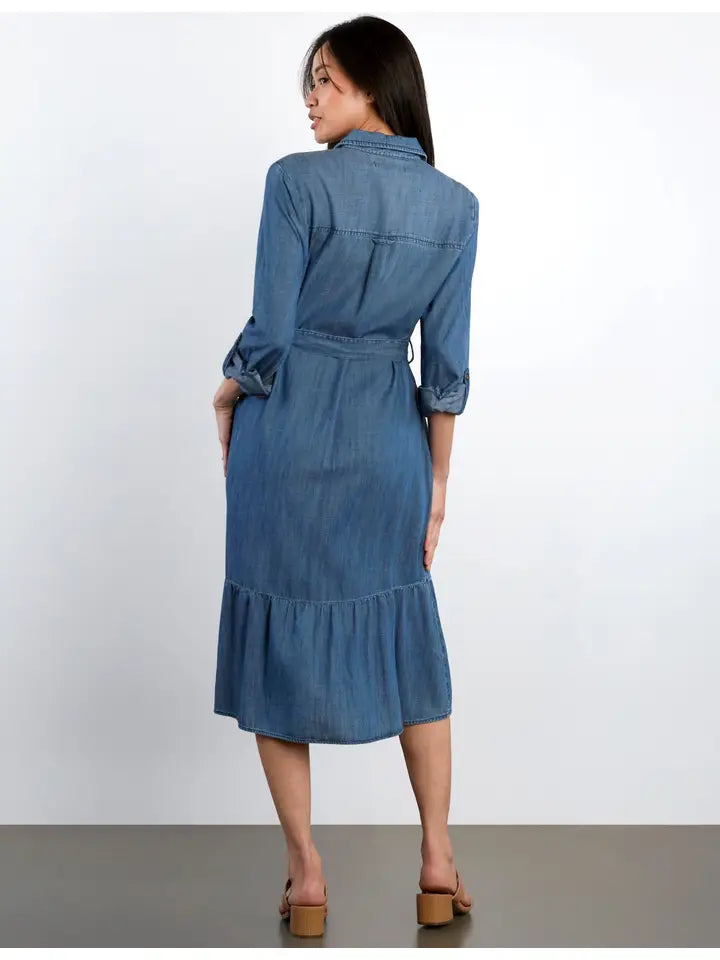 Ruffle Shirtdress - Denim