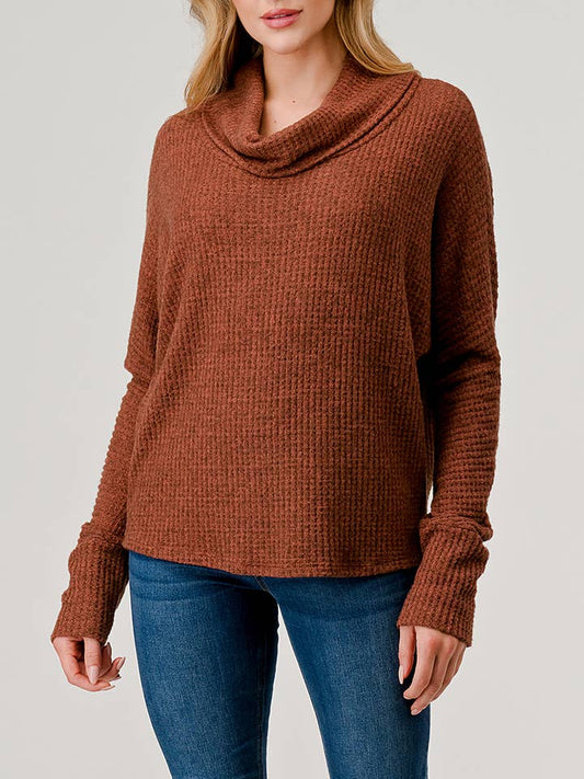 Brushed Knit Turtleneck Tunic Top - Baked Clay