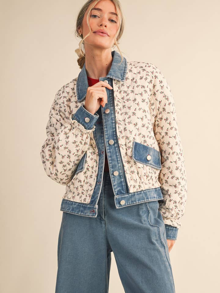 Floral Quilted Jacket - Ivory Floral