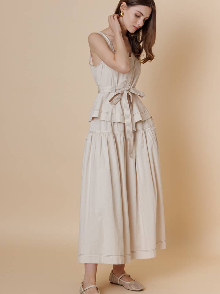 Gathered Midi Skirt - Oatmeal