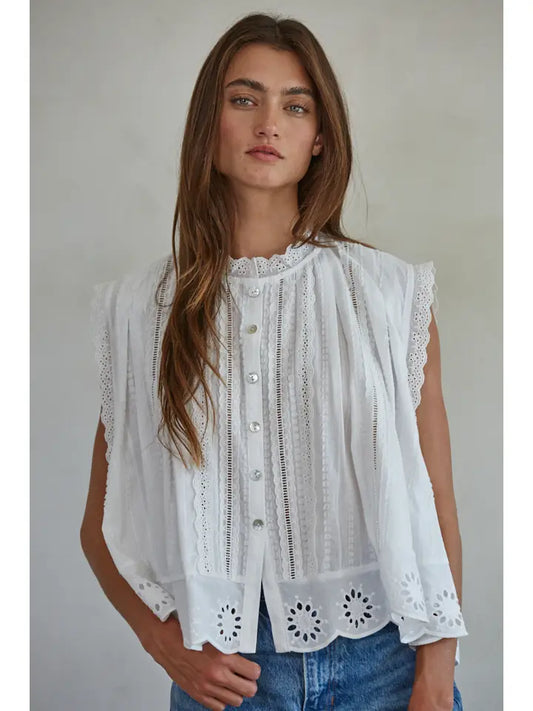 Eyelet Sleeveless Top - Off White
