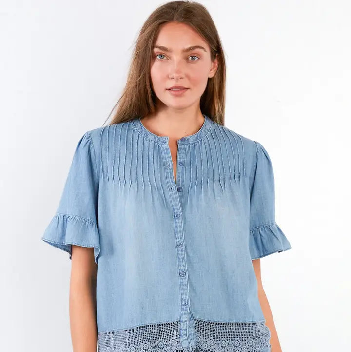 Cafe Pleats Top - Pure Denim