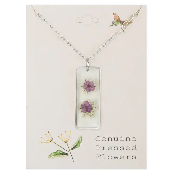 Dried Floral Necklace - Purple Silver Bar