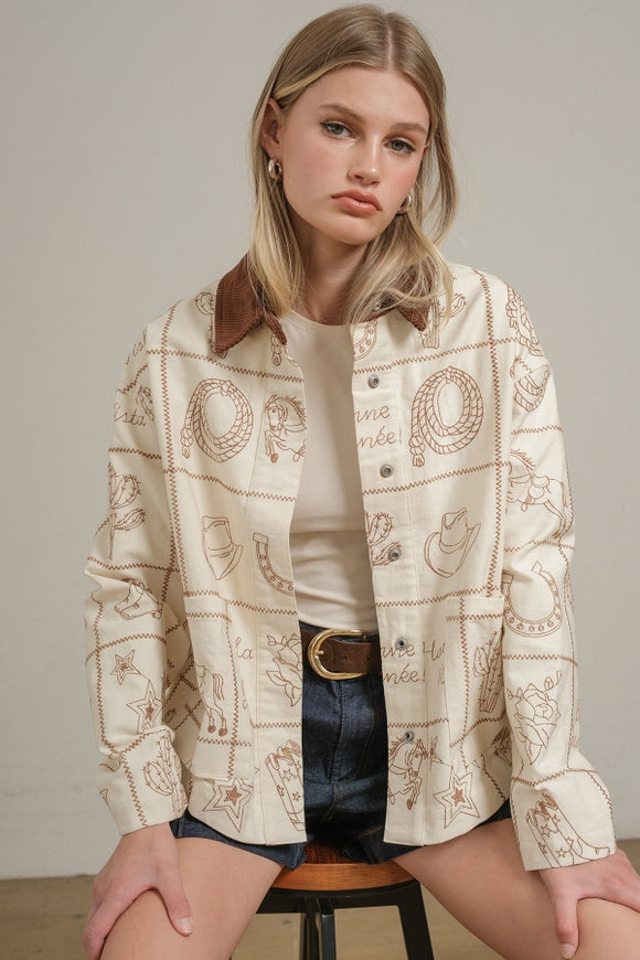 Western Embroidered Jacket - Taupe