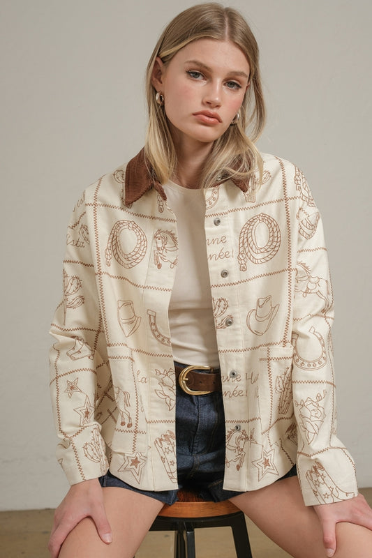 Western Embroidered Jacket - Taupe
