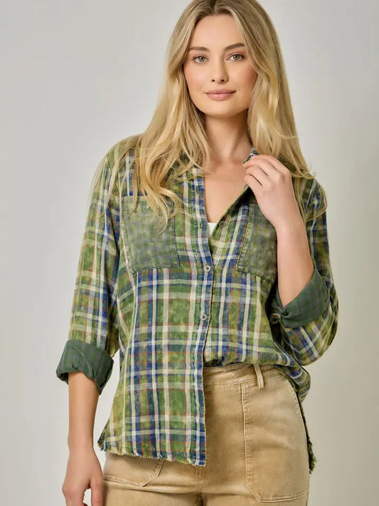 Mix Plaid Shirt - Washed Cactus