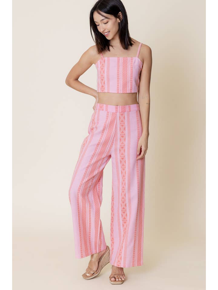 Jacquard Crop Top and Pants Set - Pink