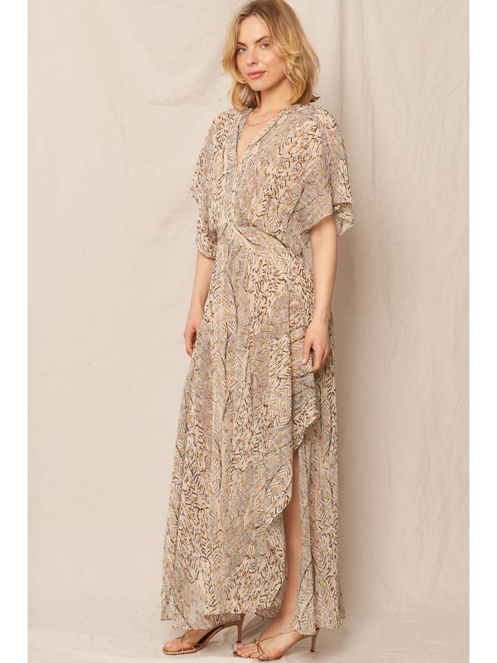 Gauze Maxi Dress - Beige/Black