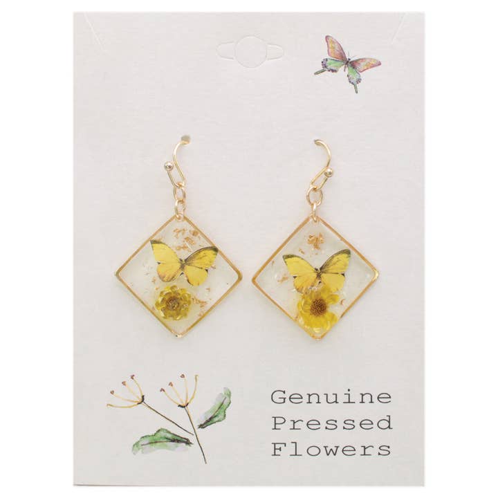 Dried Floral Earrings - Sunny Garden Butterfly