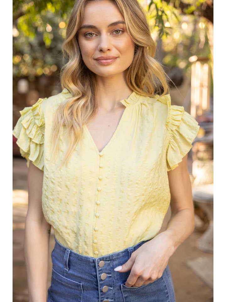 Ruffle Sleeve Blouse - Yellow