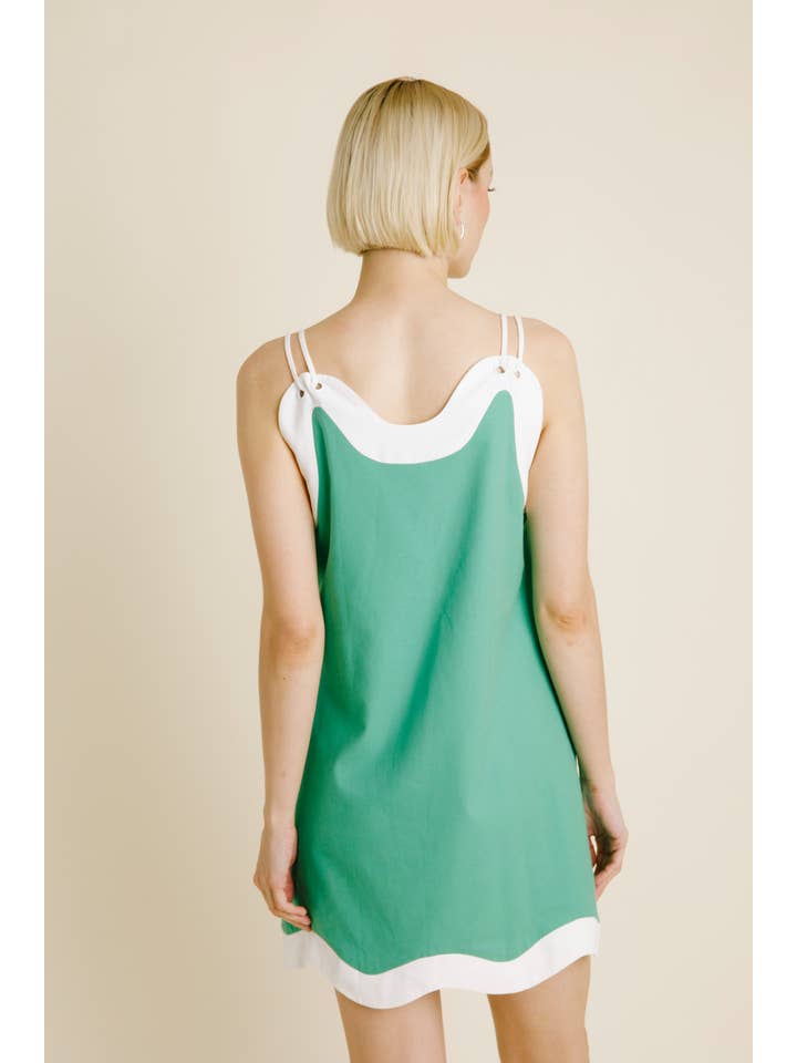 Wave Hem Mini Dress - Green