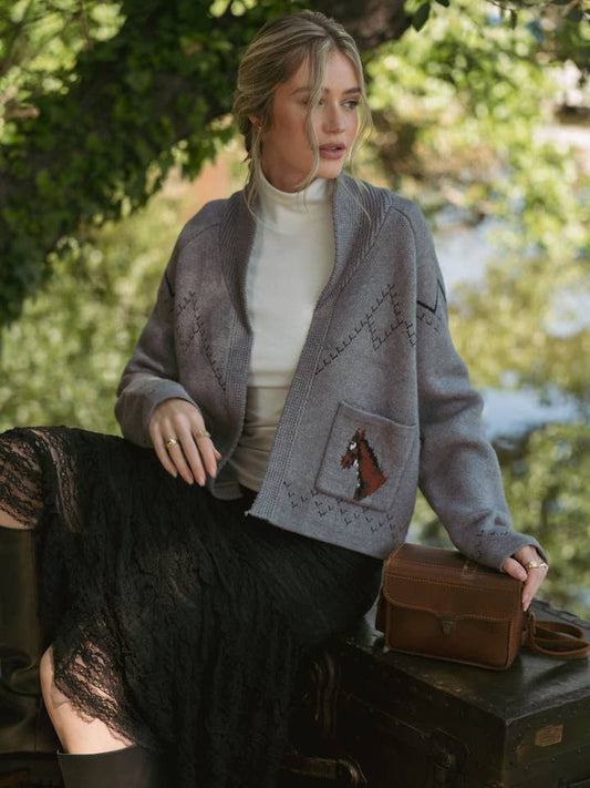 Horse Cardigan - Dark Grey