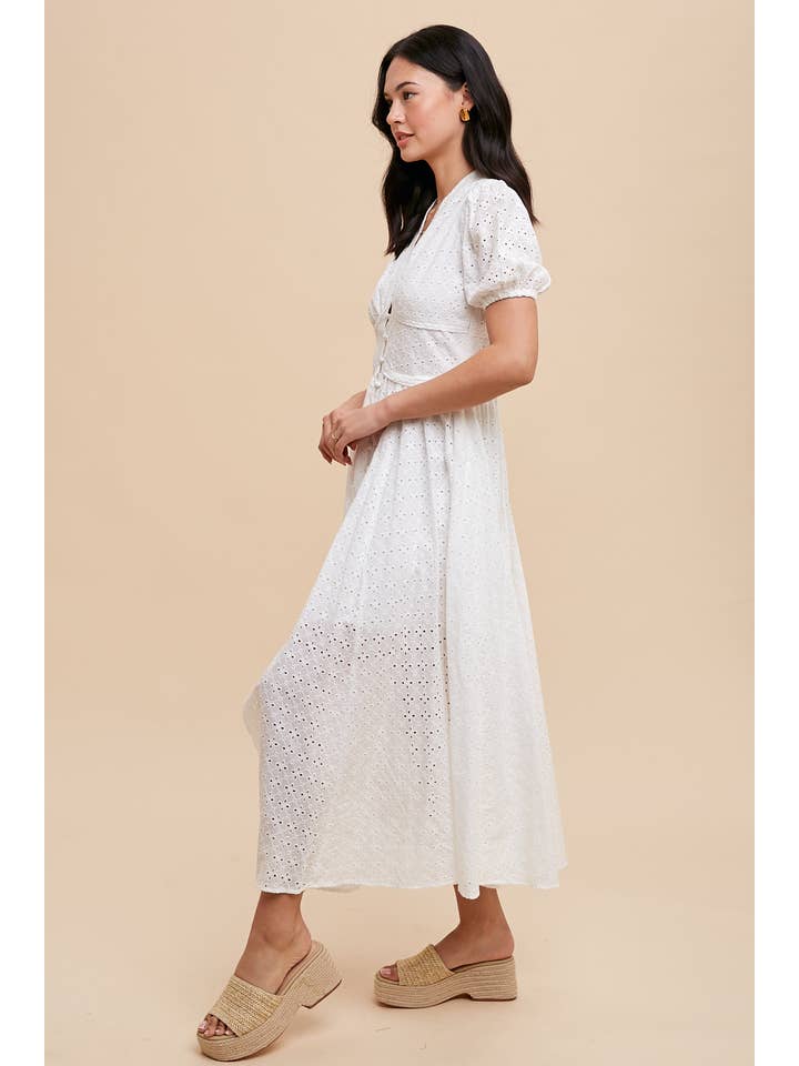 Eyelet Button Down Dress - White