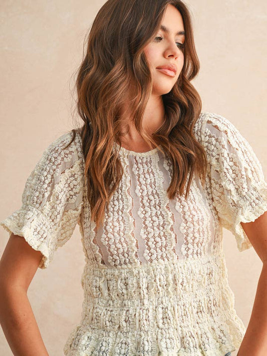 Short Sleeve Lace Blouse - Cream