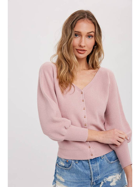 Puff Sleeve Cardigan - Rose