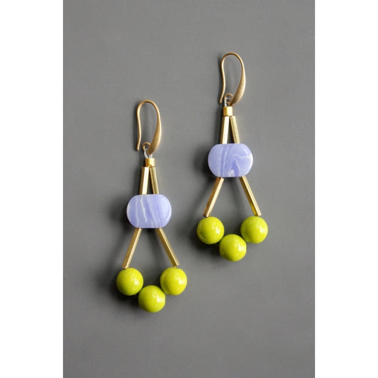 Geometric Lavender and Moss Green Earrings