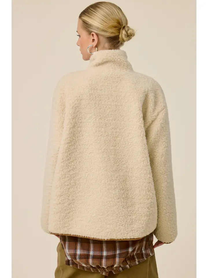 Oversized Sherpa Toggle Button Jacket - Cream