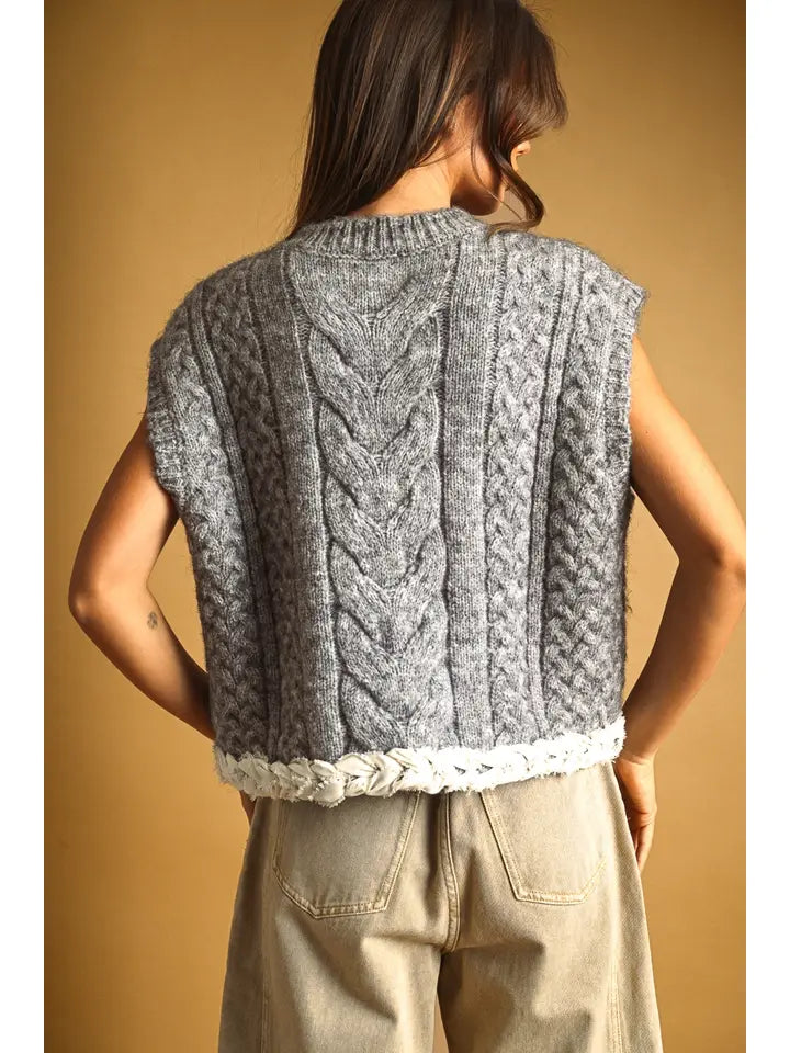 Cable Knit Sweater Vest - Heather Grey