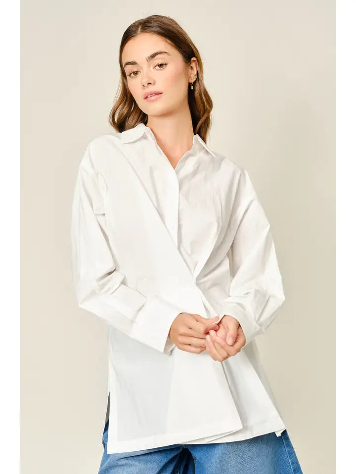 Across Button-Up Tunic Shirt - Off White