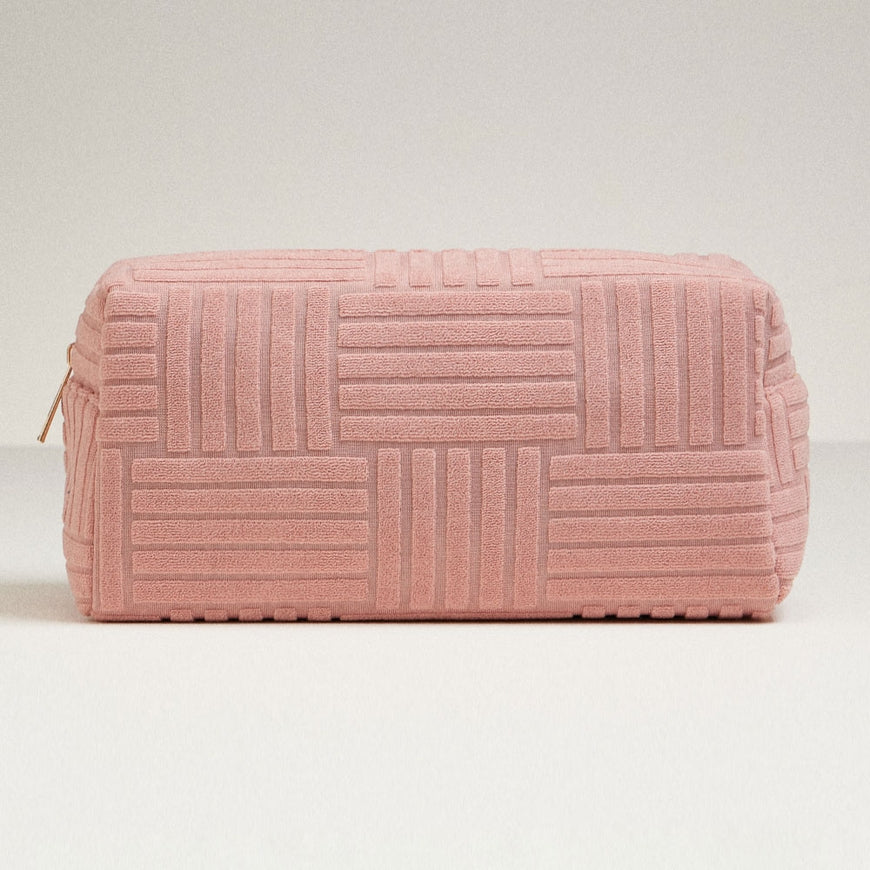 Grid Pattern Cosmetic Pouch - Dark Pink