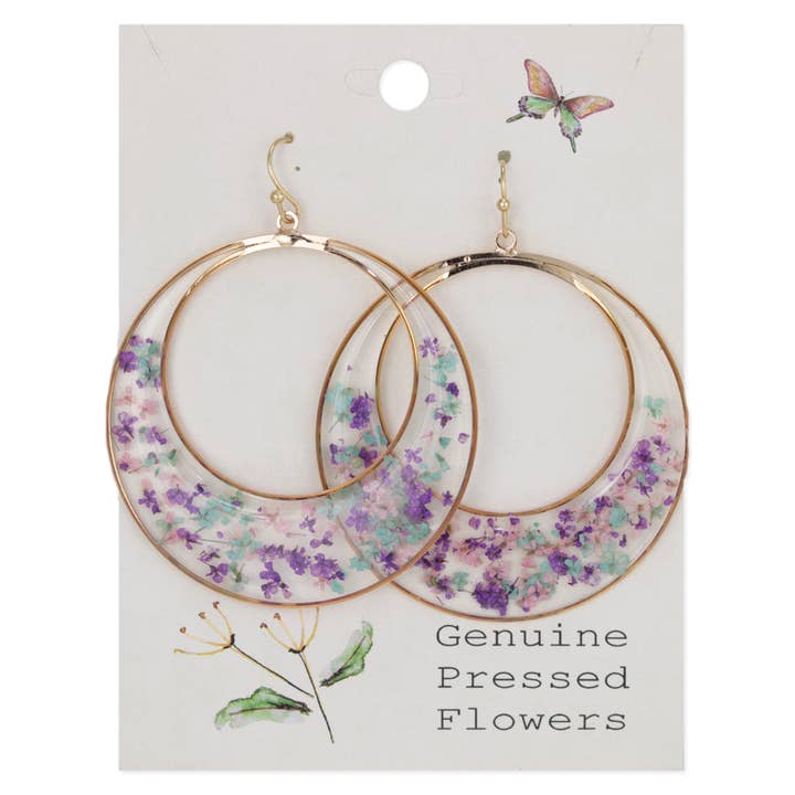 Dried Floral Earrings - Purple Mint Posy Circle
