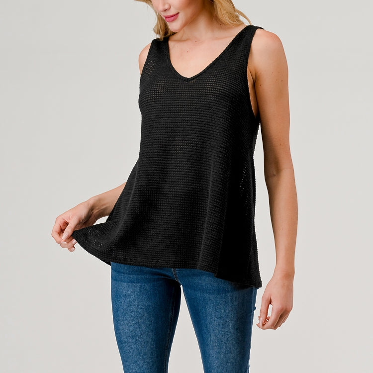 Knit V-Neck Tank - Black