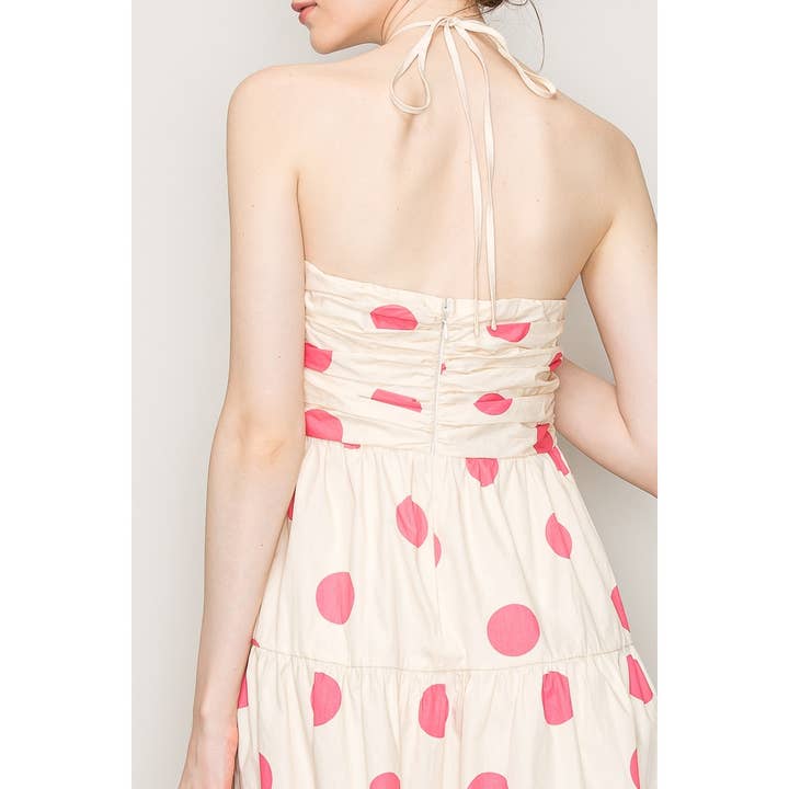 Polka Dot Halter Neck Midi Dress - Cream