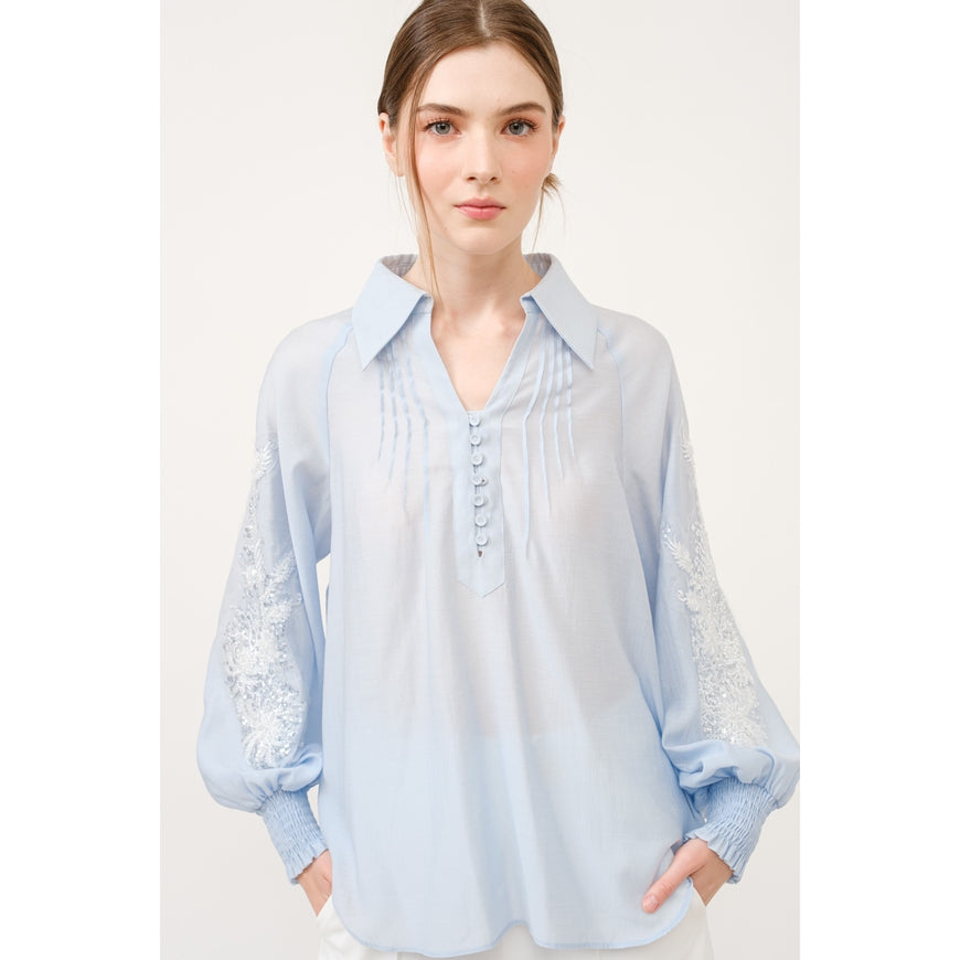 Jewel Sleeve Blouse - Sky Blue