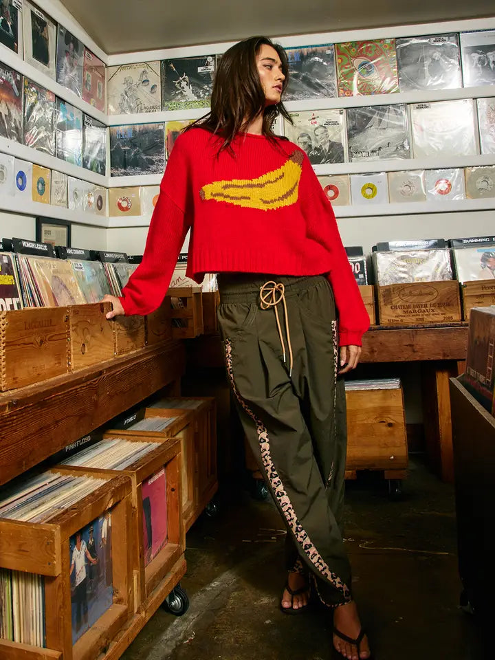 Motif Knit Graphic Chunky Sweater - Red Banana