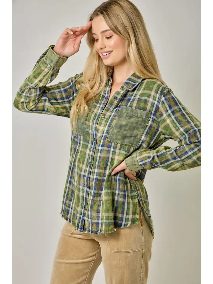 Mix Plaid Shirt - Washed Cactus