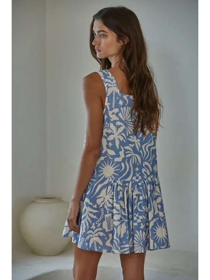 Resort Mini Dress - Blue Cream  Treaty General Store