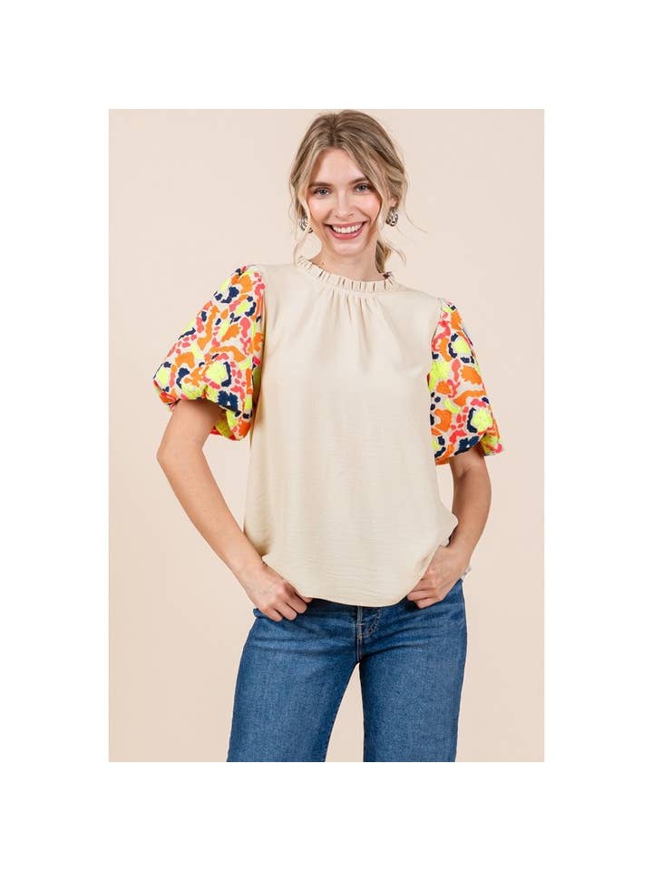 Balloon Sleeve Top - Oatmeal