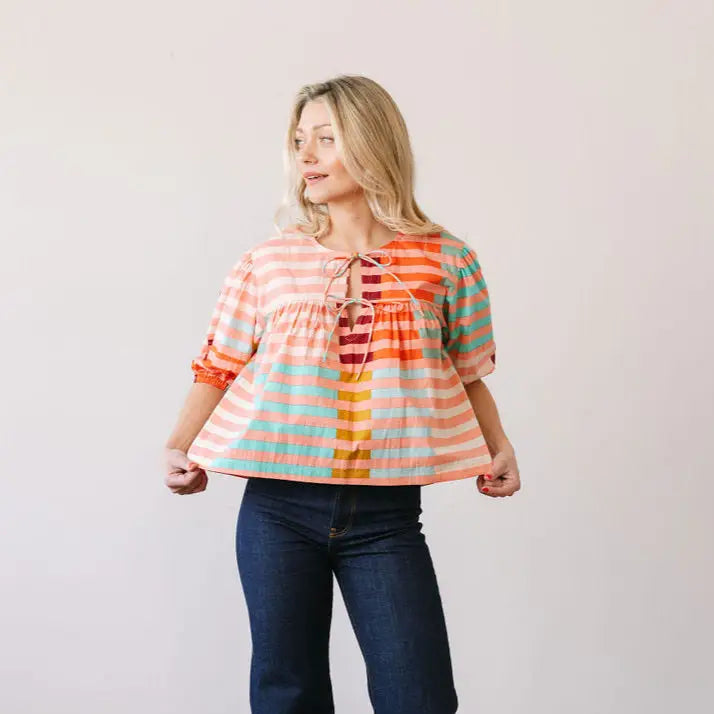 Mira Top - Apricot Colorful Stripe