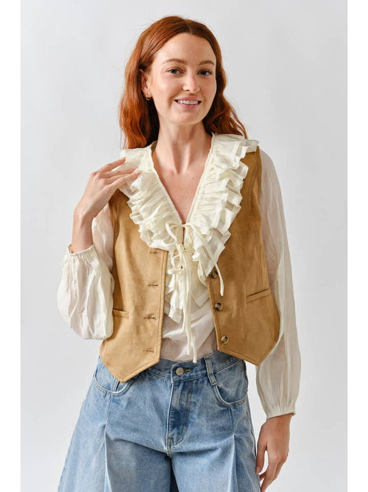 Suede Tuxedo Vest - Camel