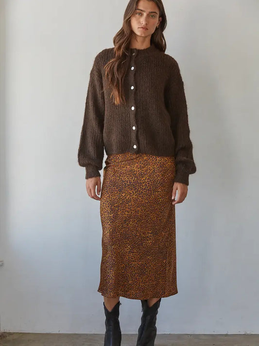 Animal Print Flare Midi Skirt - Camel Multi