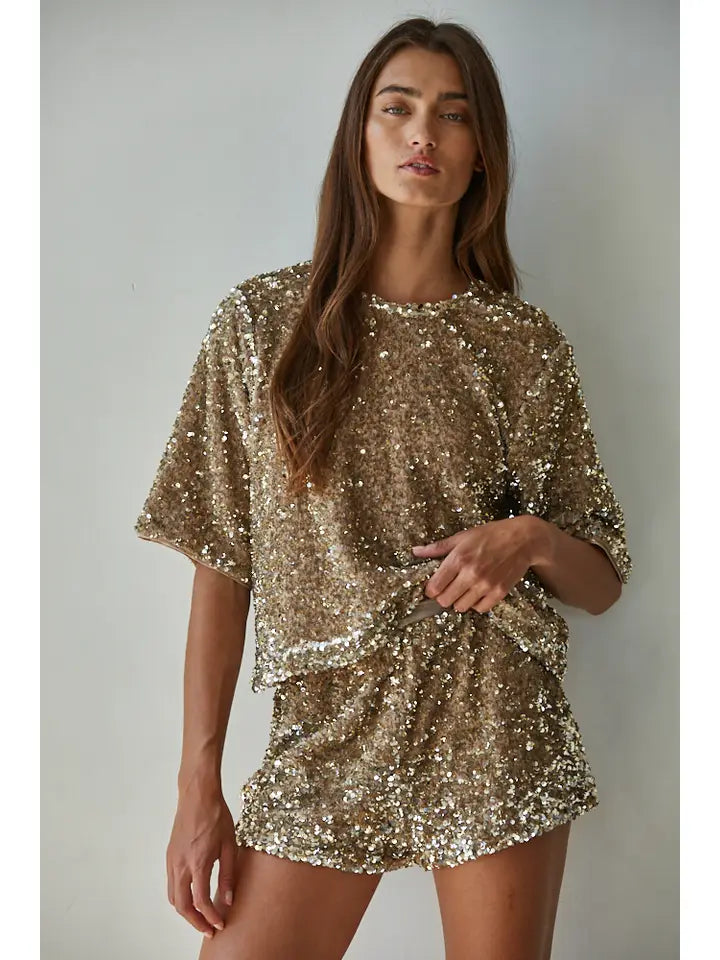 Center Stage Sequin Top - Gold Brown