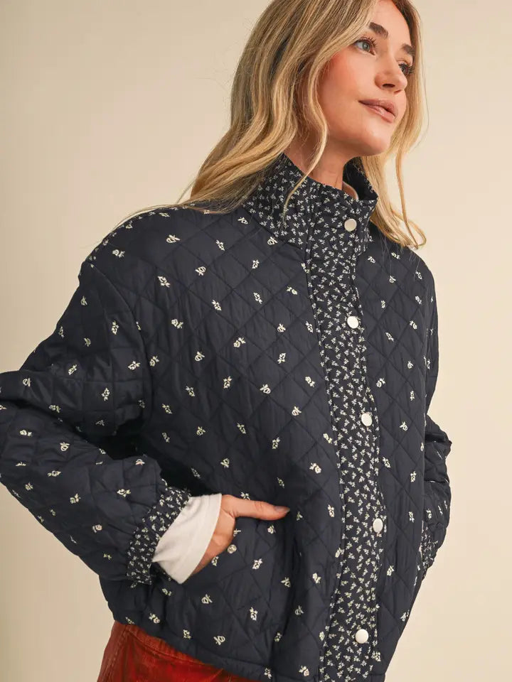 Quilted Floral Jacket - Navy Floral