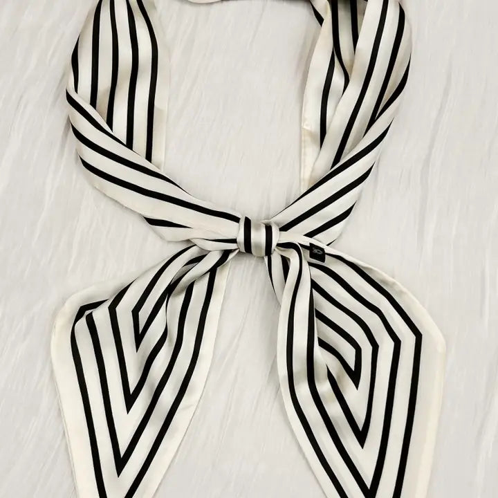 French Striped Skinny Scarf - White