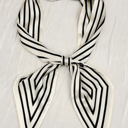 French Striped Skinny Scarf - White