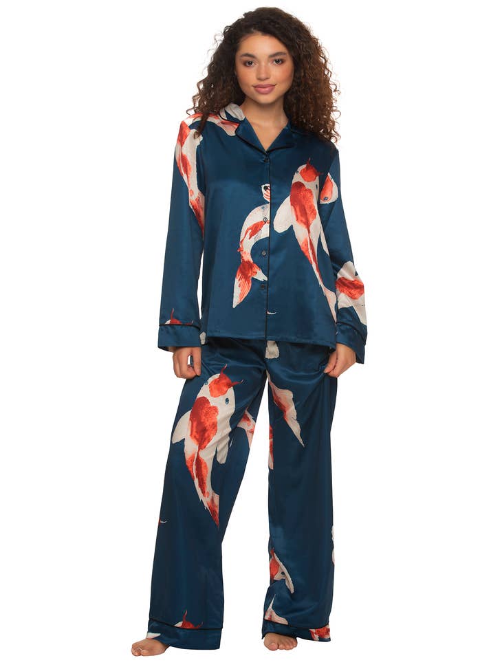 Adrienne Satin Pajama Set - Midnight Koi