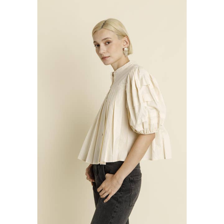 Pleated Pintuck Blouse - Eggshell