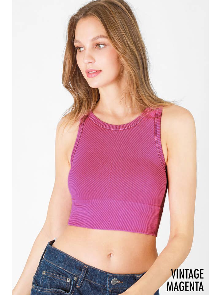 Chevron Highneck Crop Top - Vintage Magenta