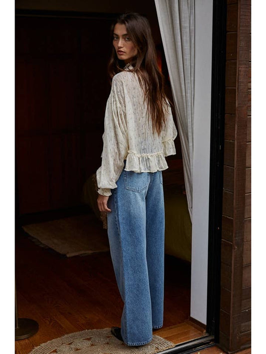 Floral Mock Neck Blouse - Cream