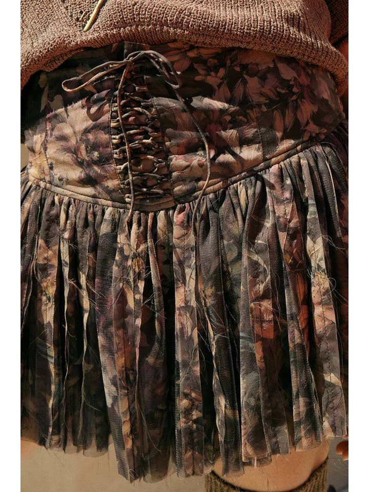 Floral Drop-Waist Mini Skirt - Chocolate