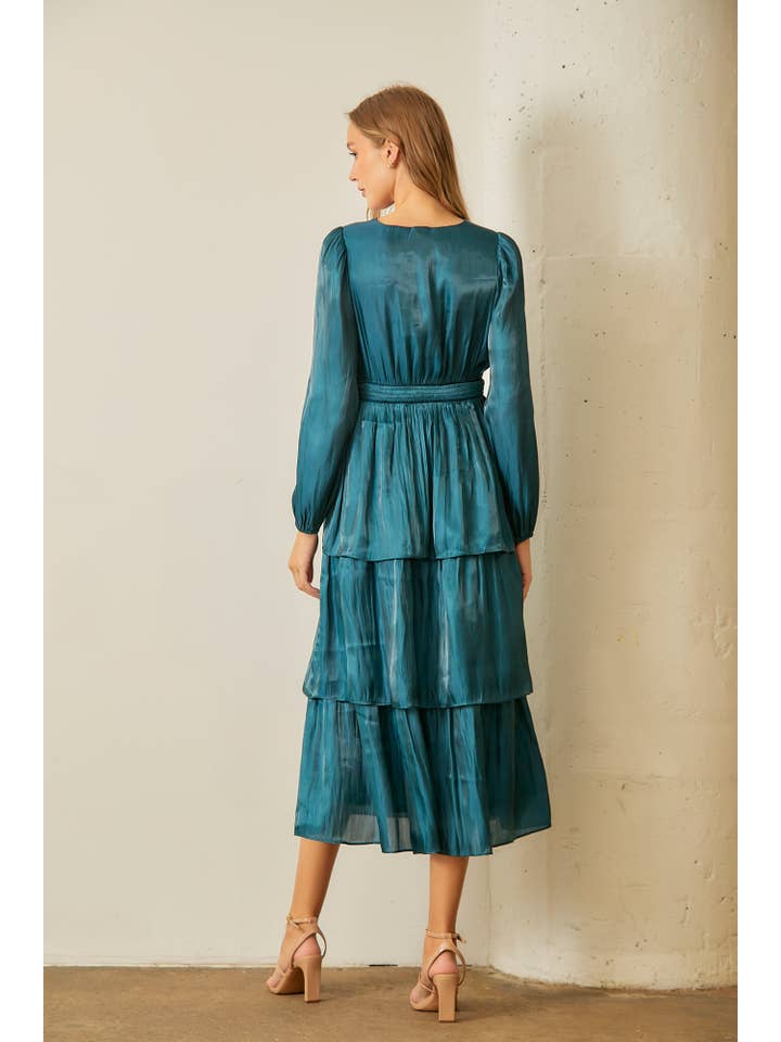 Sheer Tiered Midi Dress - Teal
